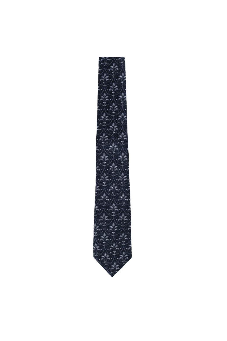 Domenico the Grande Damask Patterned Silk Necktie, Alternate, color, Black And Silver