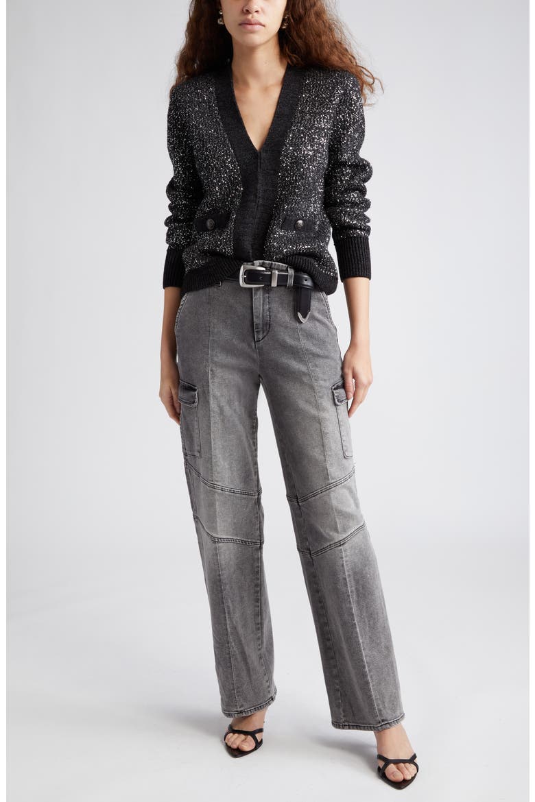 Jinny Sequin Cardigan, Main, color, BLACK/ CHARCOAL SEQUIN