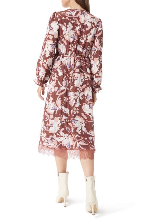 Sam Edelman Camila Lace Detail Floral Long Sleeve Midi Dress In Bitter Chocolate-brush
