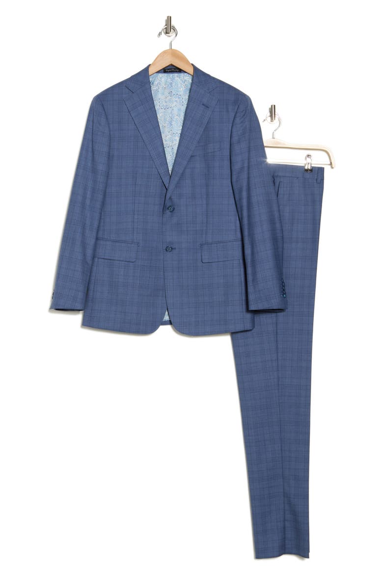Plaid Blue Wool Blend Suit, Alternate, color, GREY