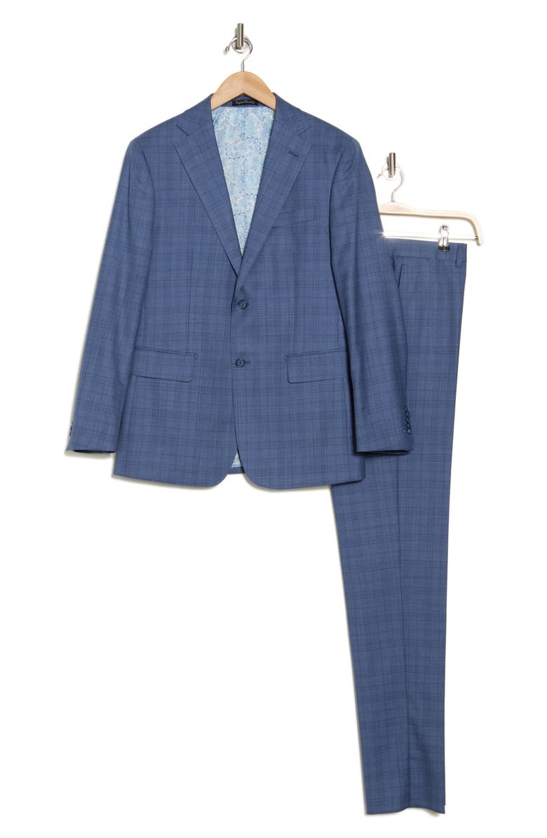 English Laundry Plaid Blue Wool Blend Suit, Alternate, color, Grey