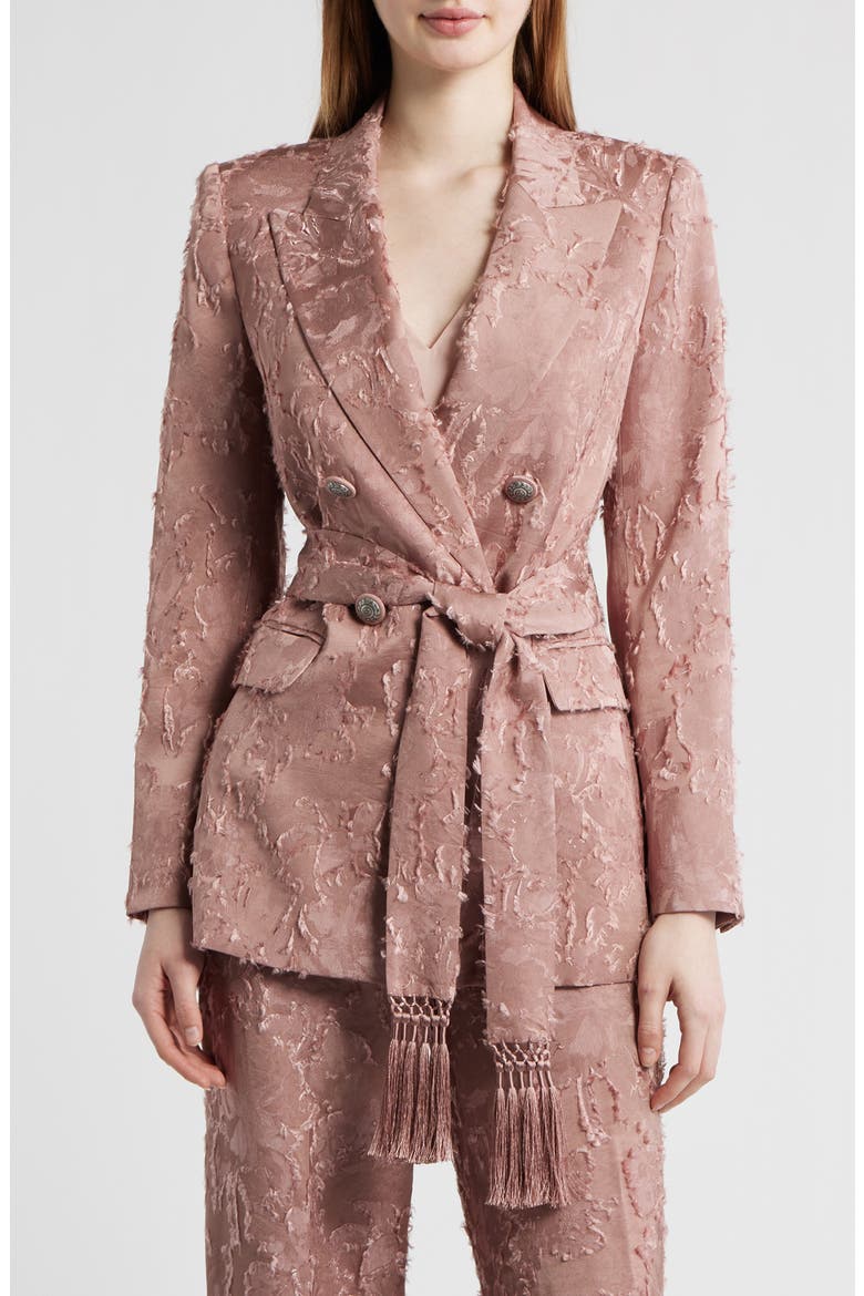Nia Floral Jacquard Belted Jacket, Main, color, ASH ROSE