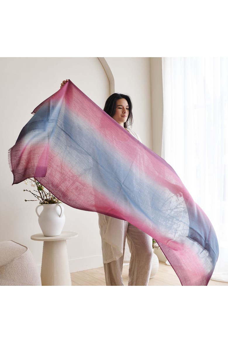 Iris Haze Blue Pink Cashmere Merino Handloom Scarf, Alternate, color, Pink