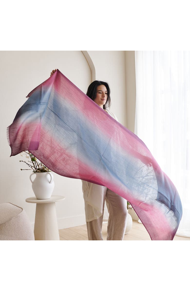 Studio Variously Iris Haze Blue Pink Cashmere Merino Handloom Scarf, Alternate, color, Pink