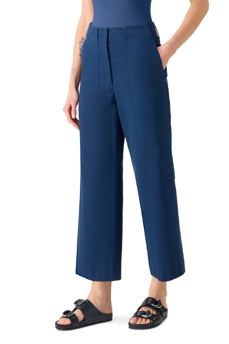 Cliff Cotton Stretch Seersucker Cargo Ankle Pants, Alternate, color, DARK BLUE