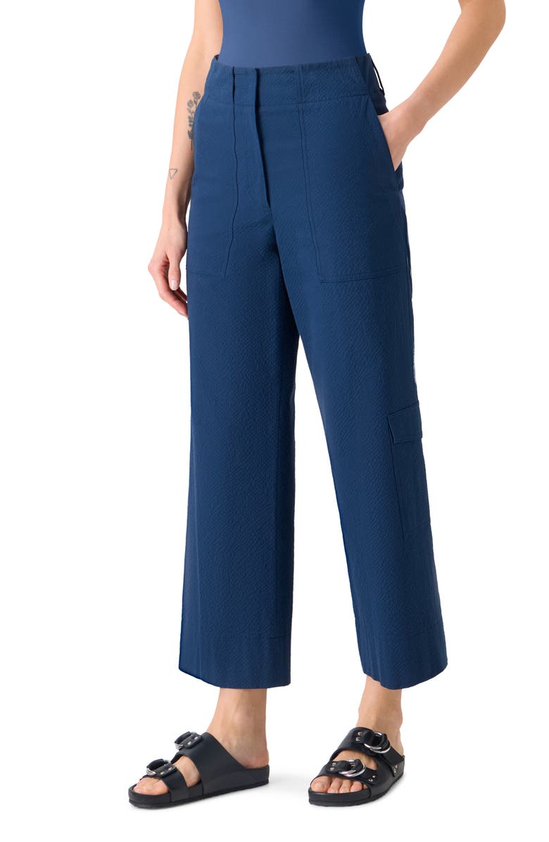 Akris punto Cliff Cotton Stretch Seersucker Cargo Ankle Pants, Alternate, color, Dark Blue