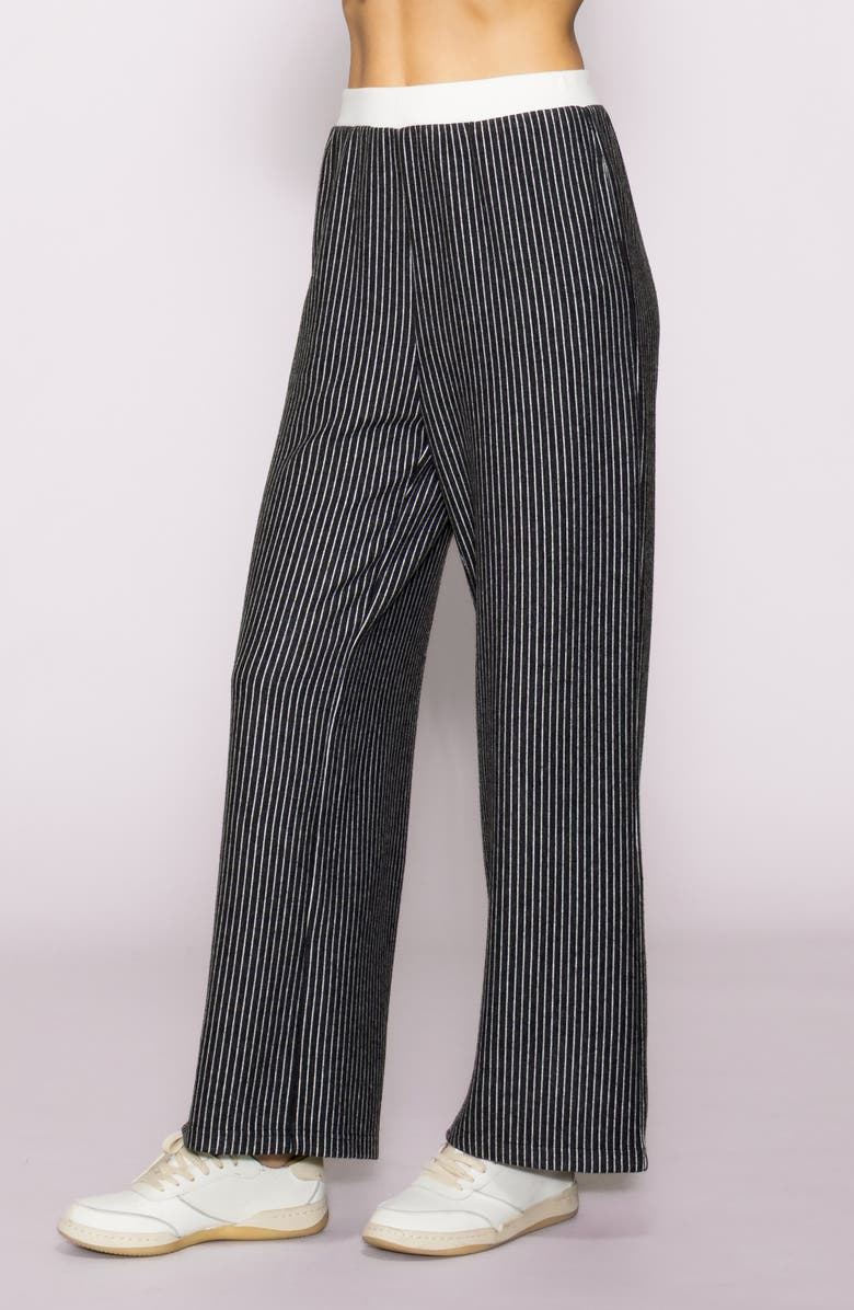 MELLODAY Stripe Wide Leg Knit Pants, Alternate, color, Dark Grey/ Ivory