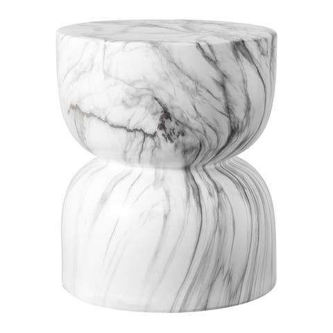 Zakhai 14.75" Contemporary Modern Marble Glaze Drum Indoor/Outdoor Garden Stool