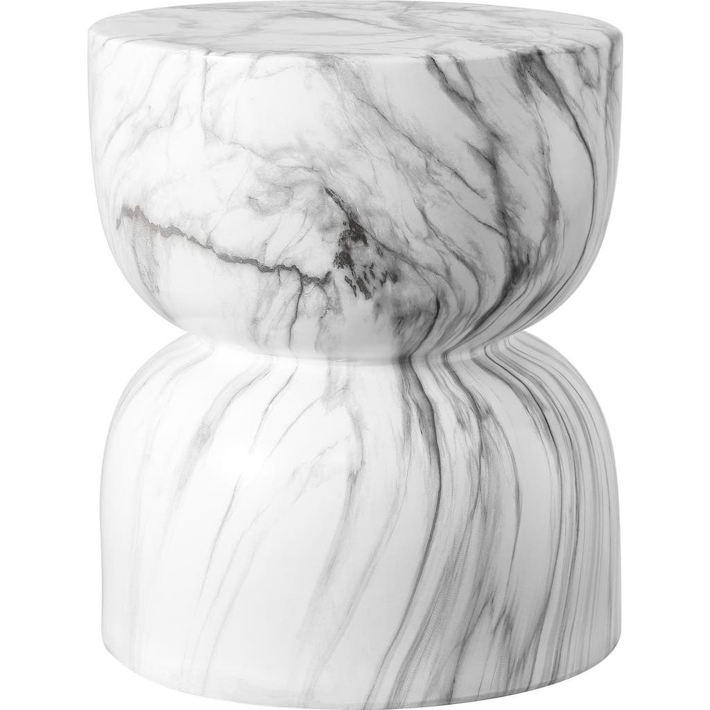 Jonathan Y Zakhai 14.75" Contemporary Modern Marble Glaze Drum Indoor/outdoor Garden Stool In White/gray