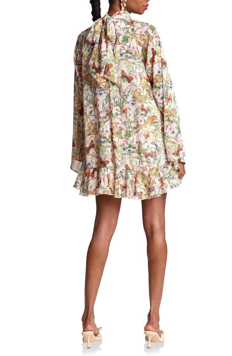 Avec Les Filles Mixed Print Long Sleeve Minidress, Alternate, color, Pink Cheetah Scarf