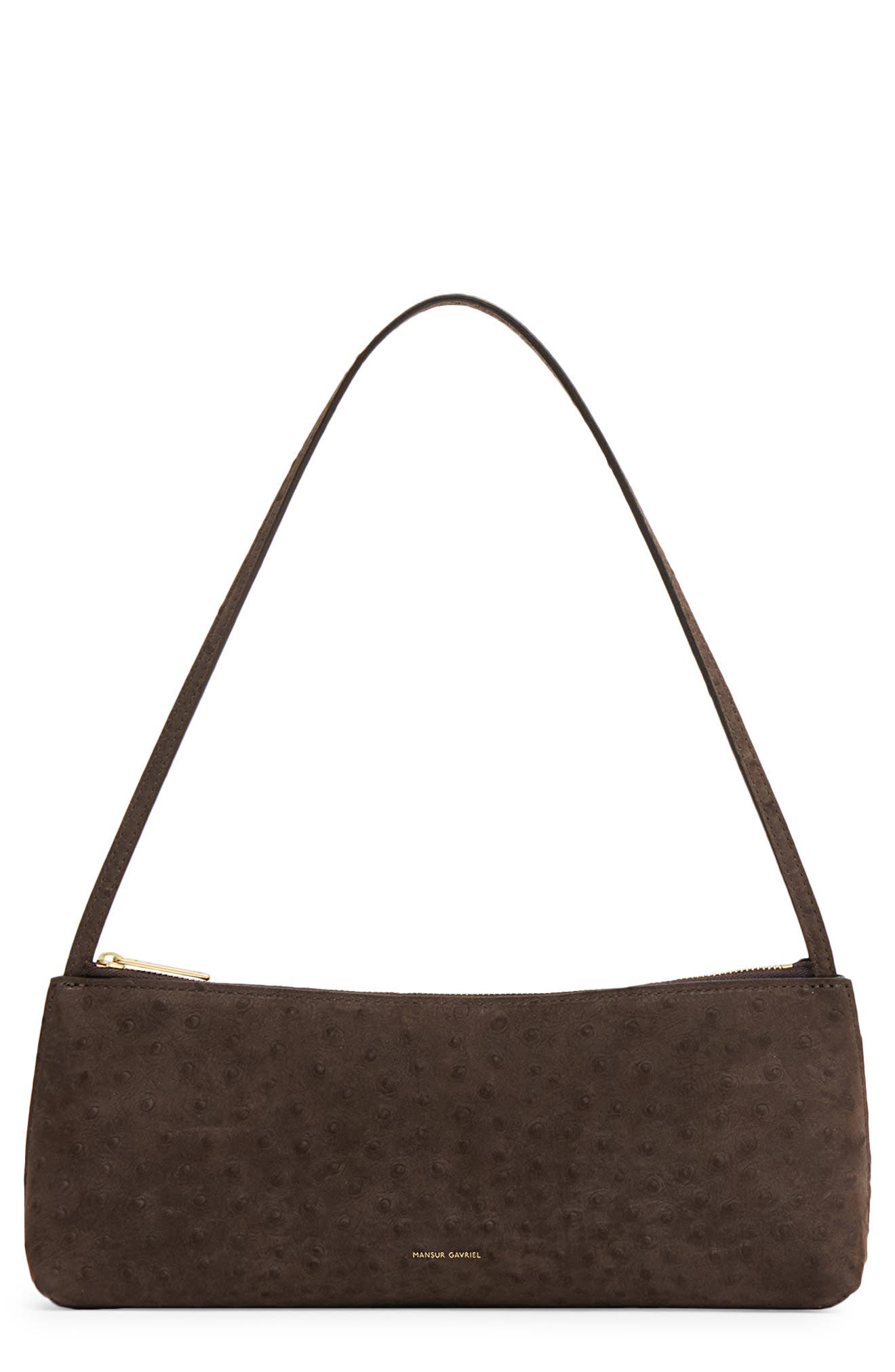 Gaia Ostrich Embossed Suede Baguette Bag, Main, color, EBONY