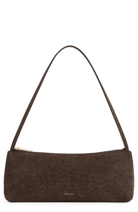 Gaia Ostrich Embossed Suede Baguette Bag