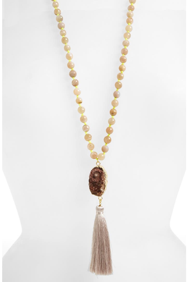 Drusy Stone Tassel Pendant Necklace, Alternate, color, PEACH
