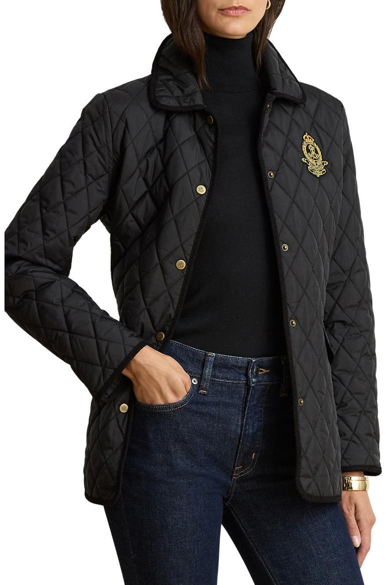 Quilted Crest Snap Front Jacket, Main, color, BLACK