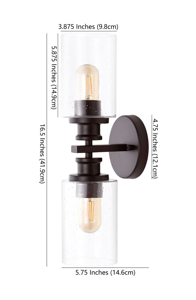 JONATHAN Y Jules Cylinder 2-Light Iron/Seeded Glass Farmhouse Contemporary LED Wall Sconce, Alternate, color, Oil Rubbed Bronze