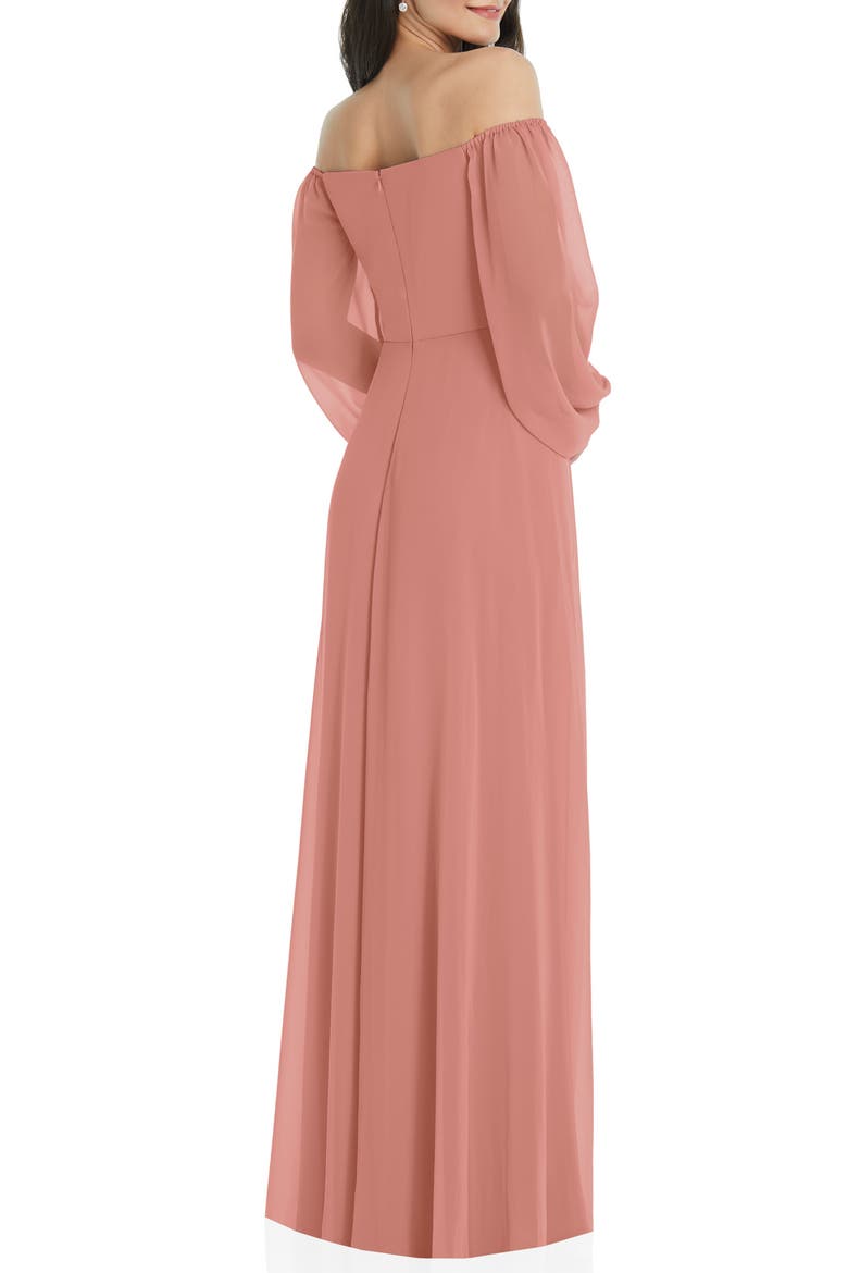 Convertible Neck Long Sleeve Chiffon Gown, Alternate, color, DESERT ROSE
