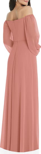 Convertible Neck Long Sleeve Chiffon Gown