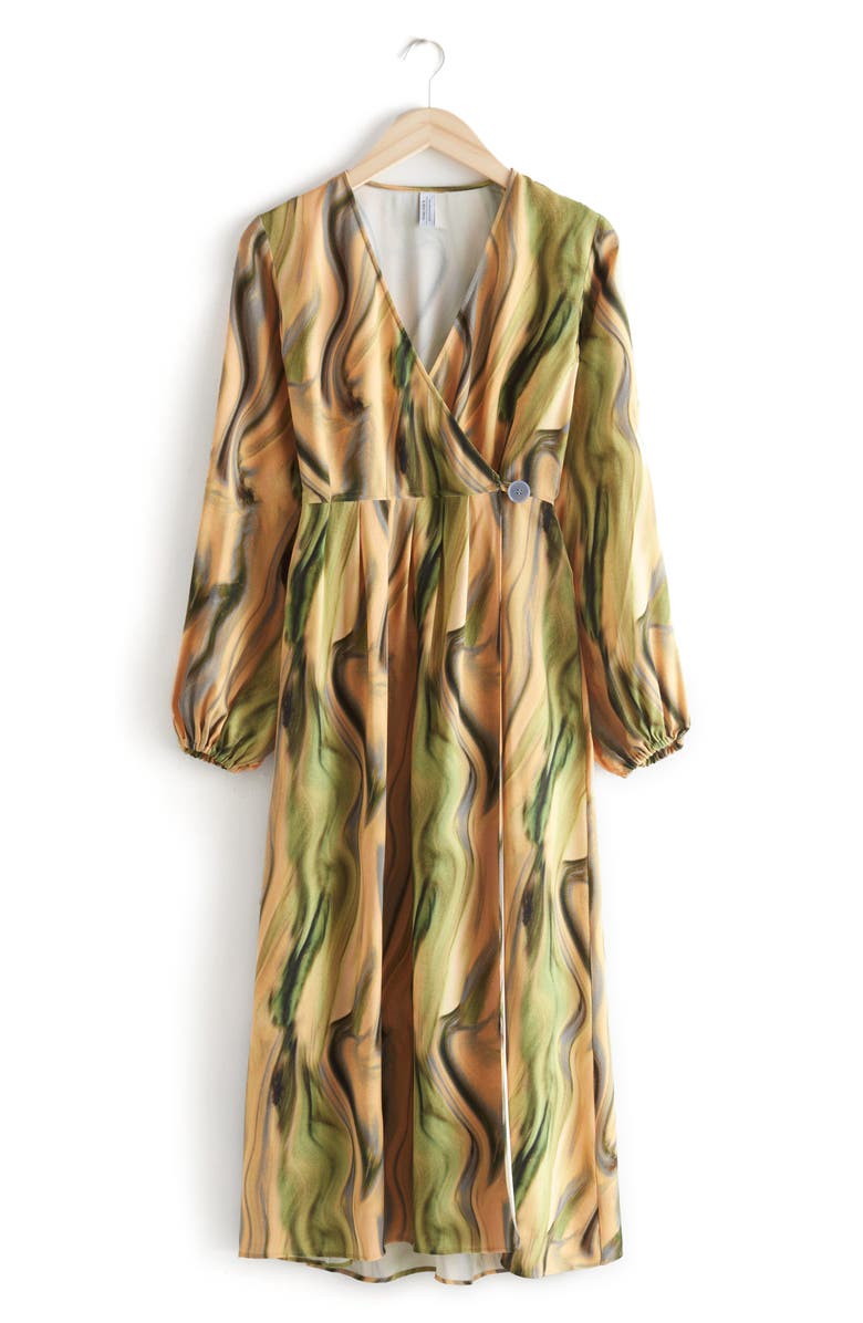 & Other Stories Swirl Print Long Sleeve Wrap Midi Dress, Alternate, color,