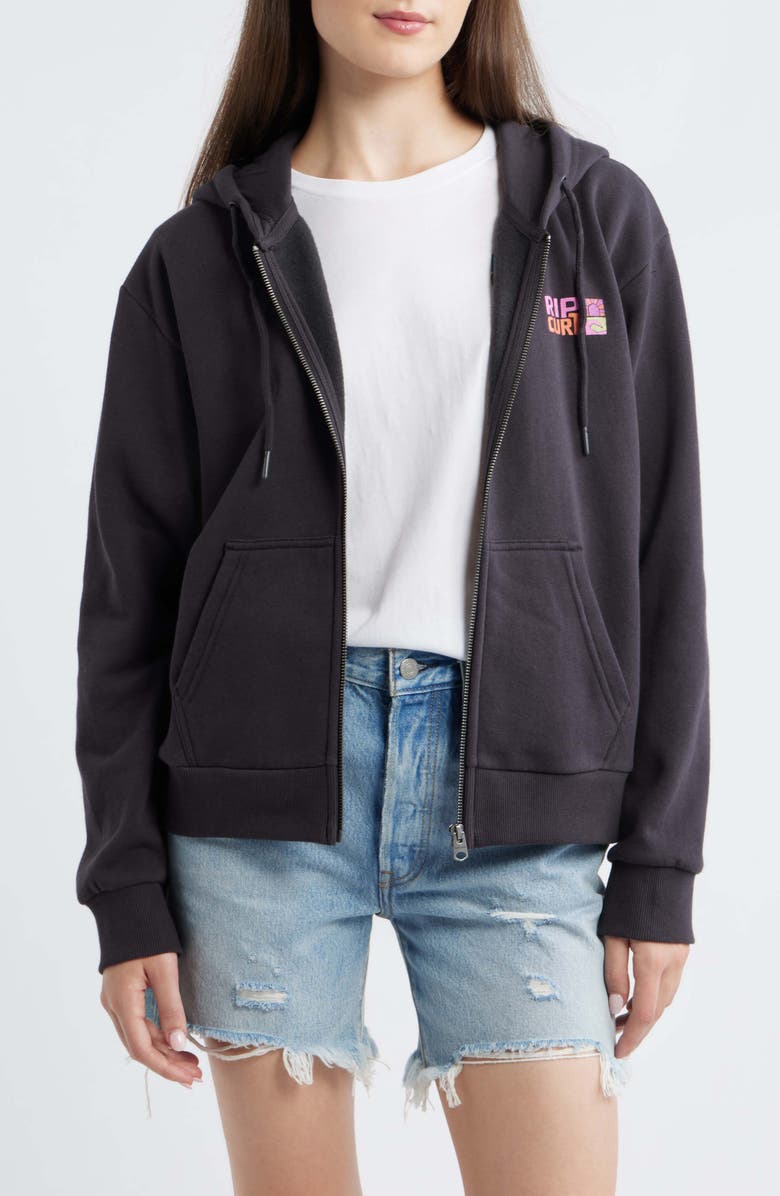 Rip Curl Catalina Island Front Zip Cotton Hoodie, Main, color, Washed Black