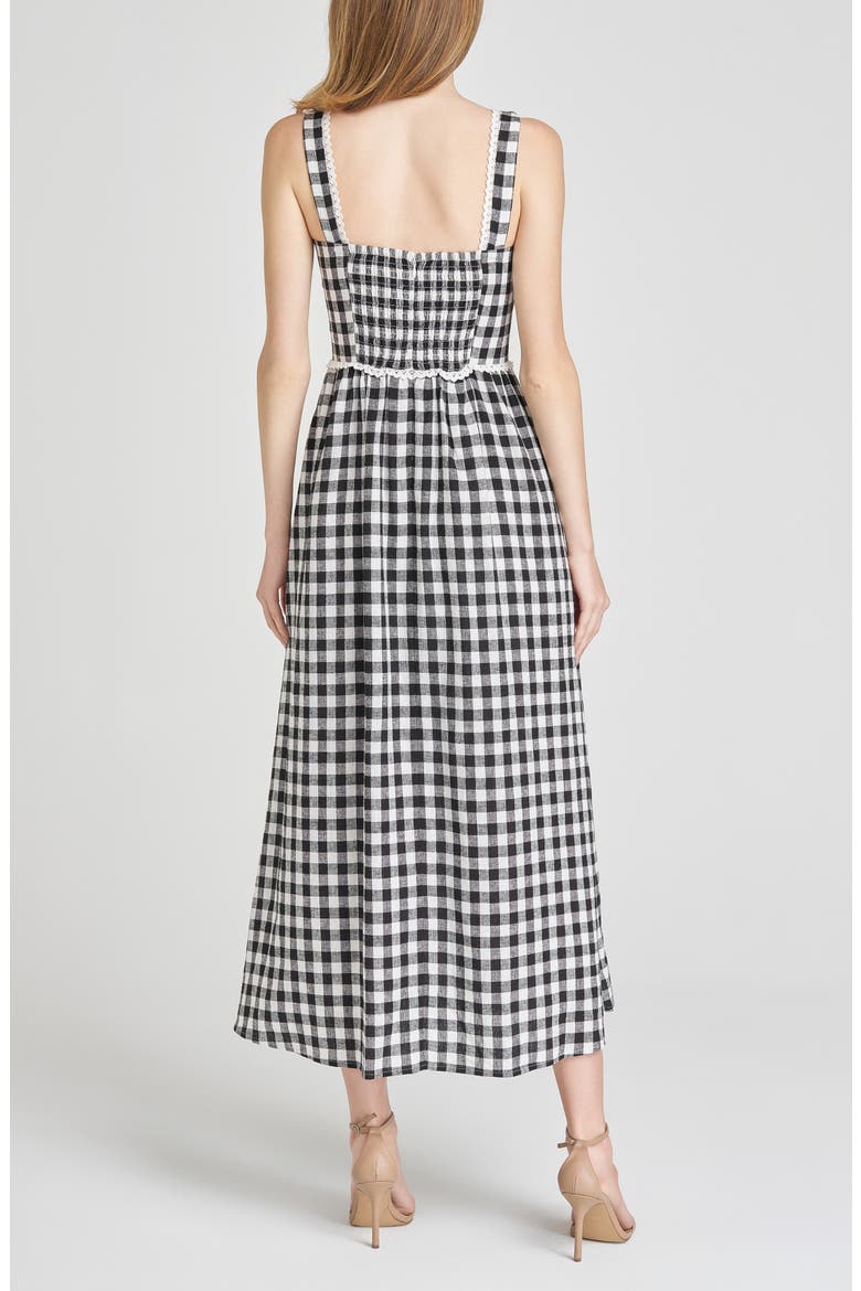 x Styled by COCO! Gracie Gingham Linen Blend Midi Dress, Alternate, color, BLACK GINGHAM