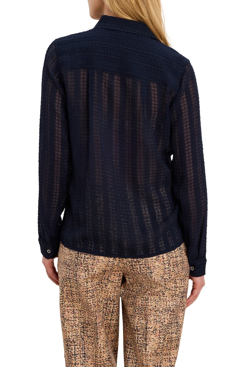 Chiffon Jacquard Tuxedo Shirt, Alternate, color, DARK INDIGO