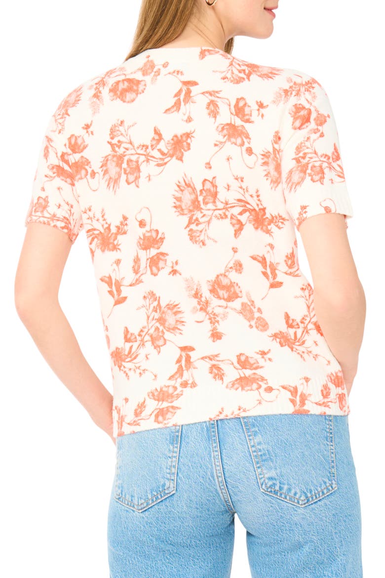 Floral Short Sleeve Sweater, Alternate, color, NEW IVORY