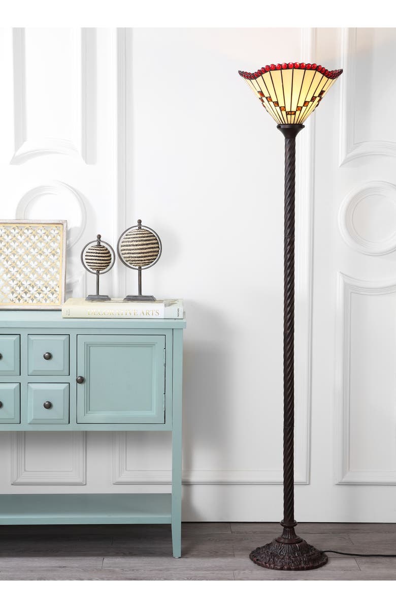 JONATHAN Y Smith Tiffany-Style 70.5" Torchiere LED Floor Lamp, Bronze, Alternate, color, Bronze