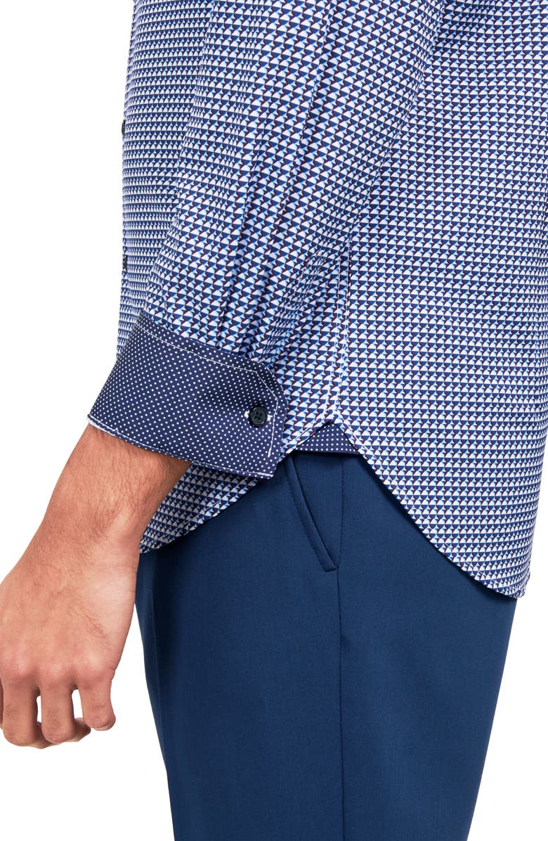 W.R.K Trim Fit Performance Geo Dress Shirt, Alternate, color, White/ Navy