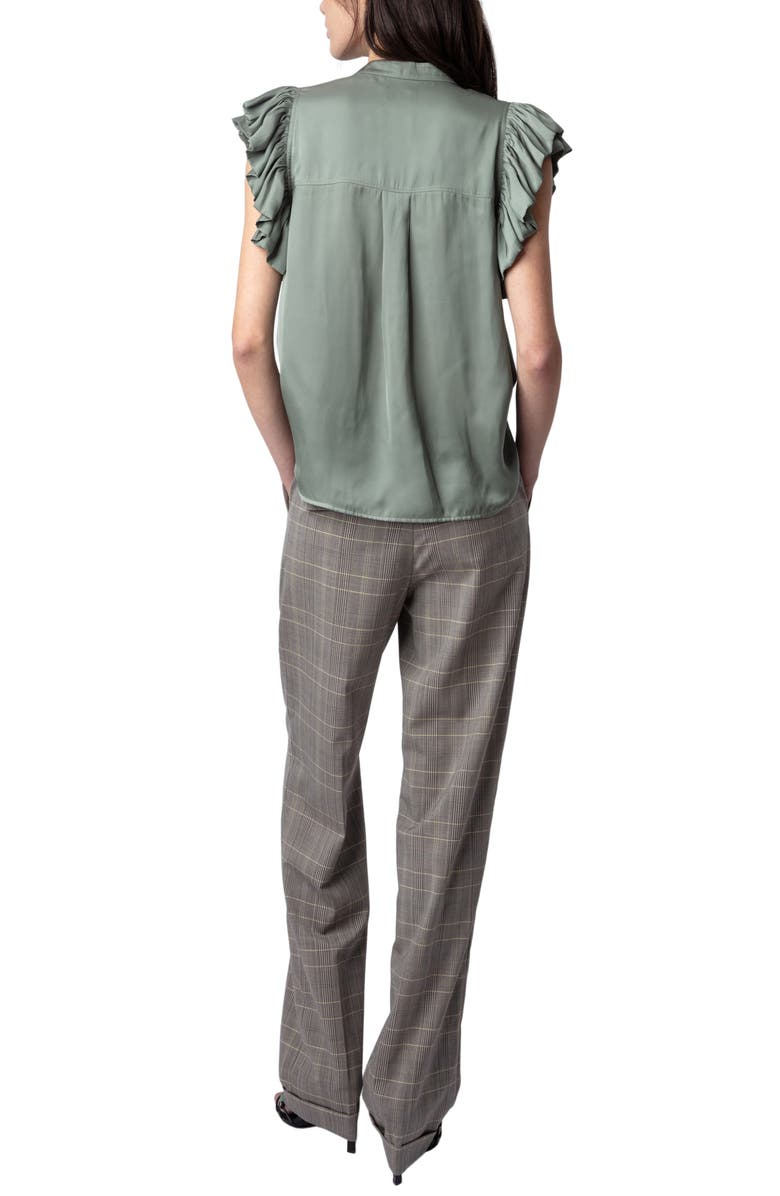 Zadig & Voltaire Tiza Ruffle Satin Button-Up Blouse, Alternate, color, Trellis