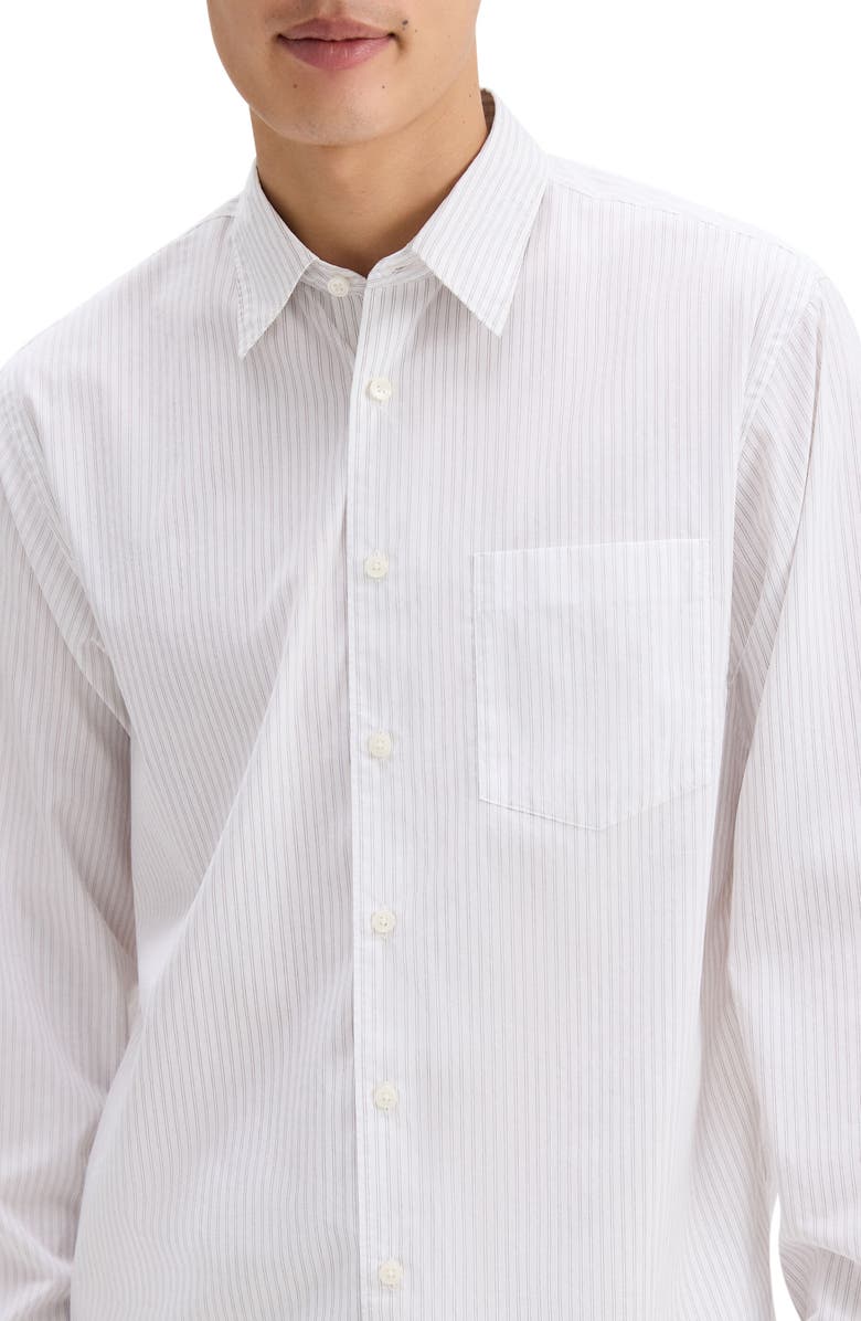 Theory Weekend Stripe Cotton Button-Up Shirt, Alternate, color, White/ Walnut