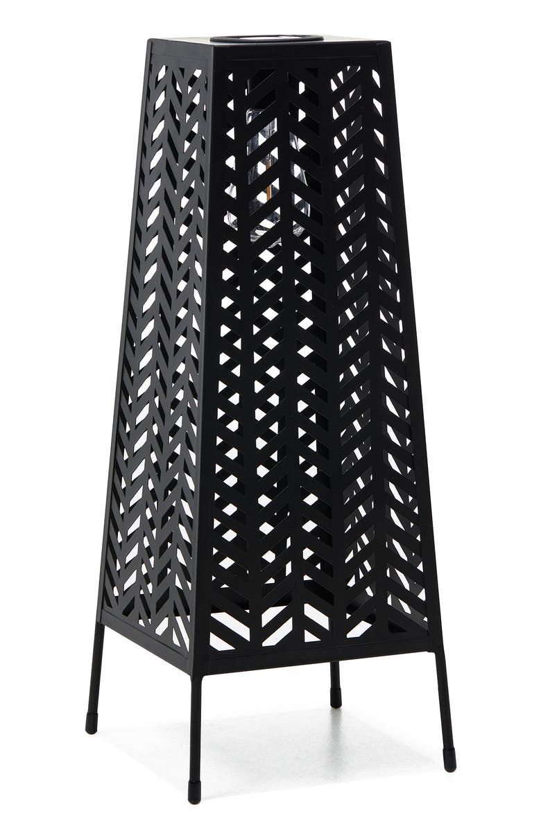 Glitzhome Metal Geometric Solar Powered Floor Lantern, Alternate, color, Black