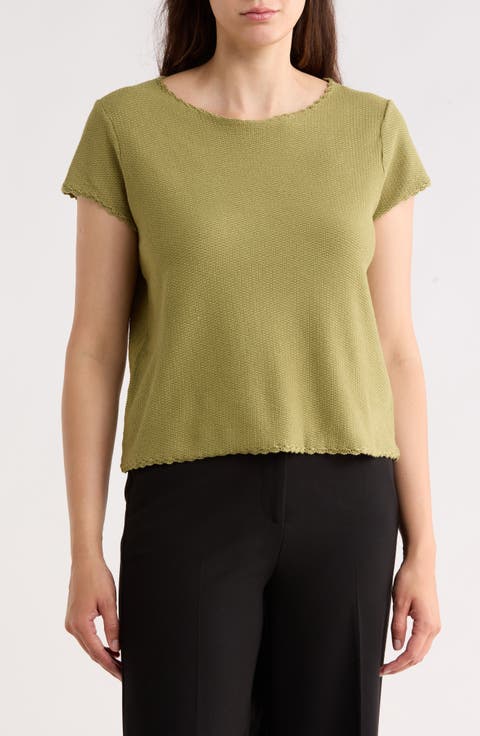Boat Neck Cap Sleeve Seed Stitch Sweater