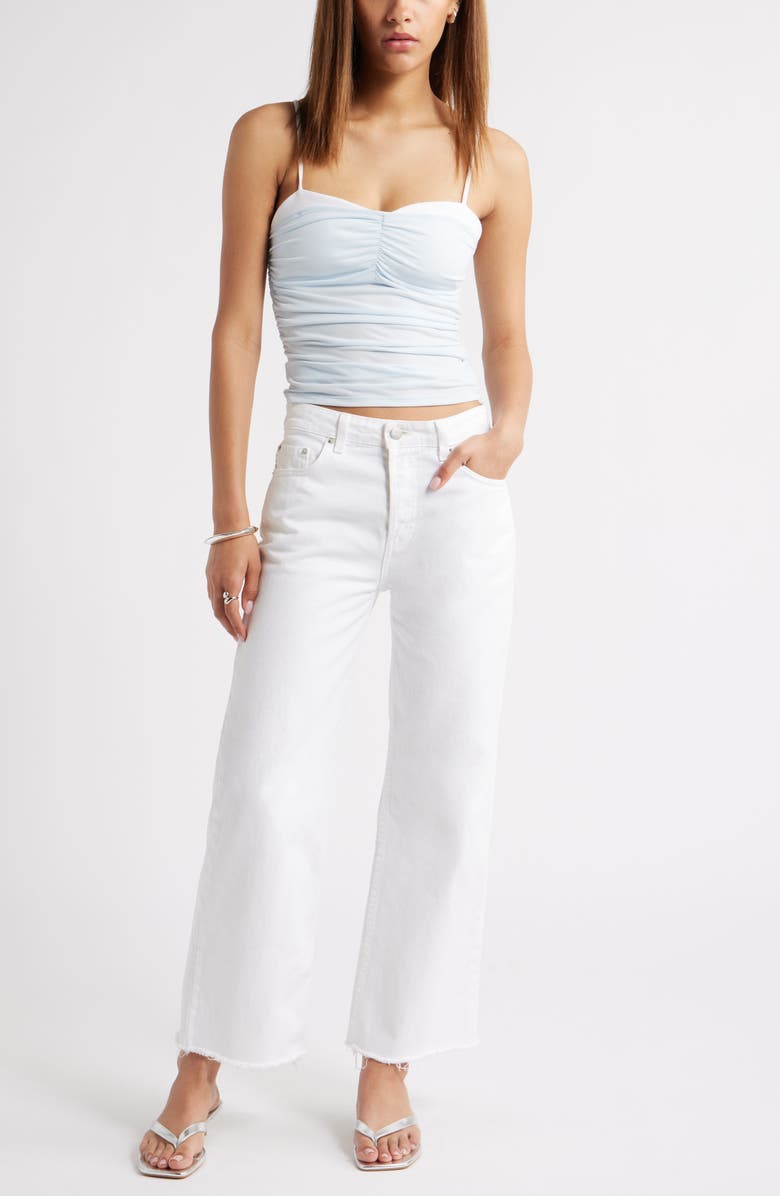 Open Edit Ruched Layered Contrast Trim Camisole, Alternate, color, Blue Delicate- White