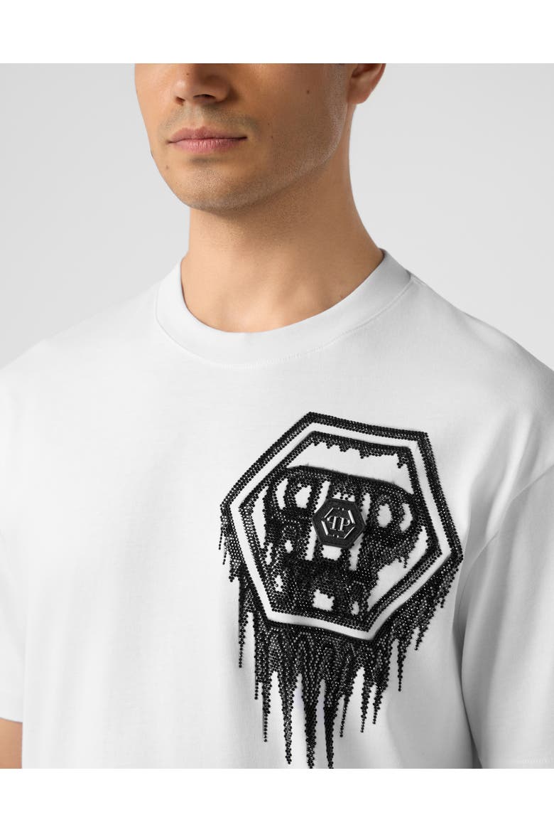 Round Neck T-Shirt Neon Space Hexagon Men, Alternate, color, white