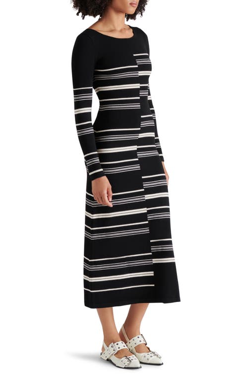 STEVE MADDEN STEVE MADDEN RAYSSA MIXED STRIPE LONG SLEEVE MIDI SWEATER DRESS 