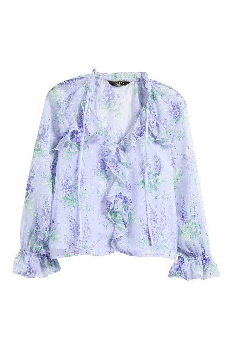 Floral Ruffle Clip Dot Chiffon Top, Alternate, color, GREEN