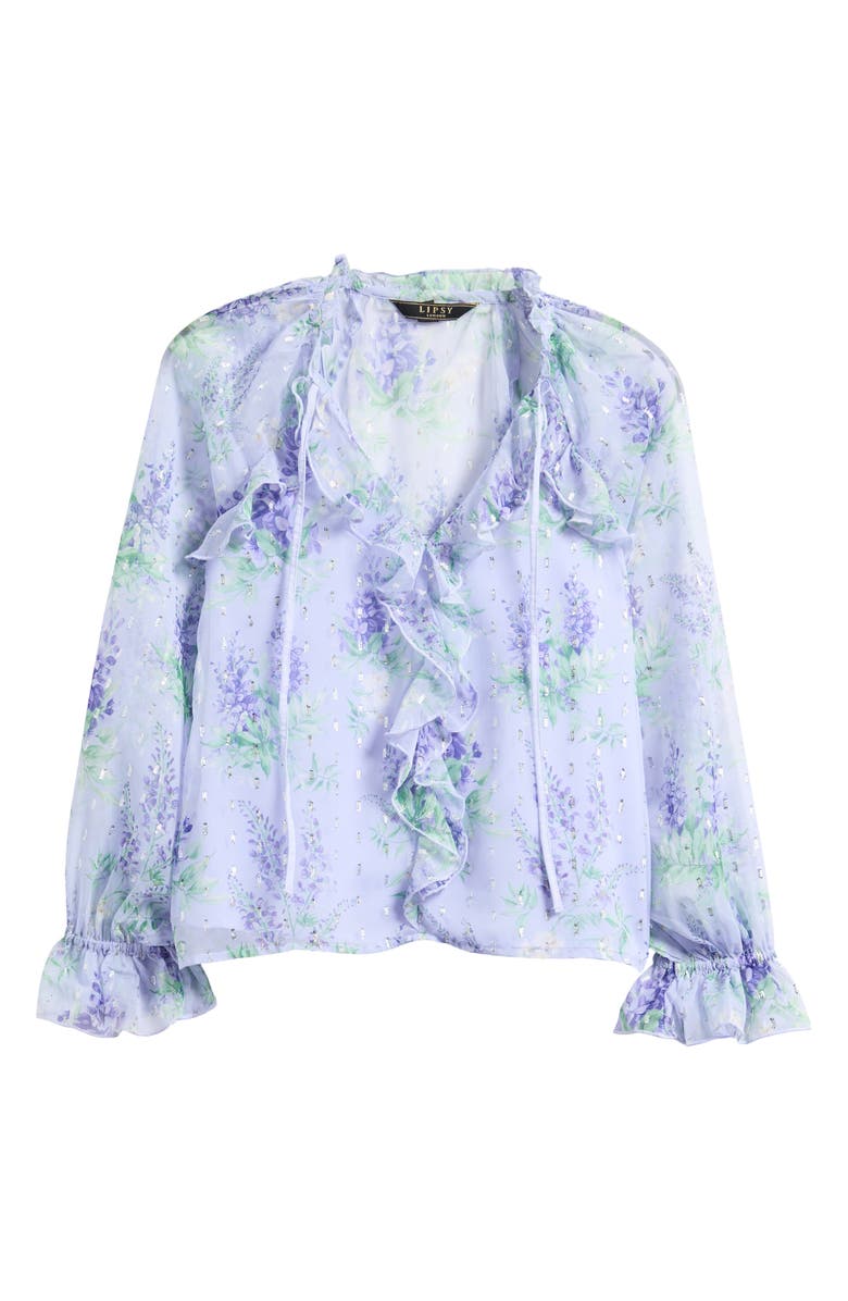 Lipsy Floral Ruffle Clip Dot Chiffon Top, Alternate, color, Green