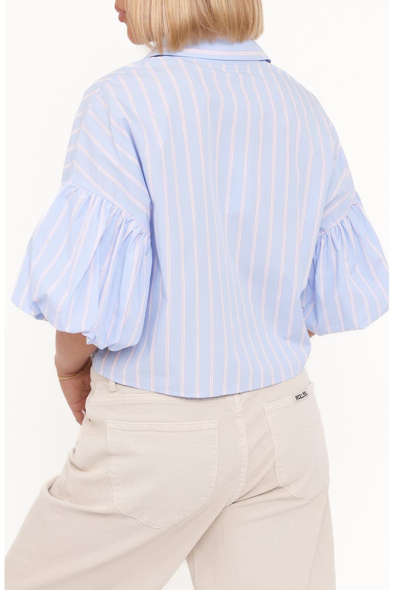 Zella Stripe Puff Sleeve Cotton Button-Up Shirt, Alternate, color, BLUE WHITE STRIPE