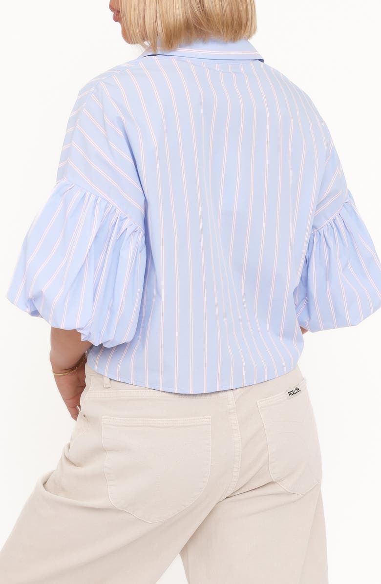 Petal & Pup Zella Stripe Puff Sleeve Cotton Button-Up Shirt, Alternate, color, Blue White Stripe