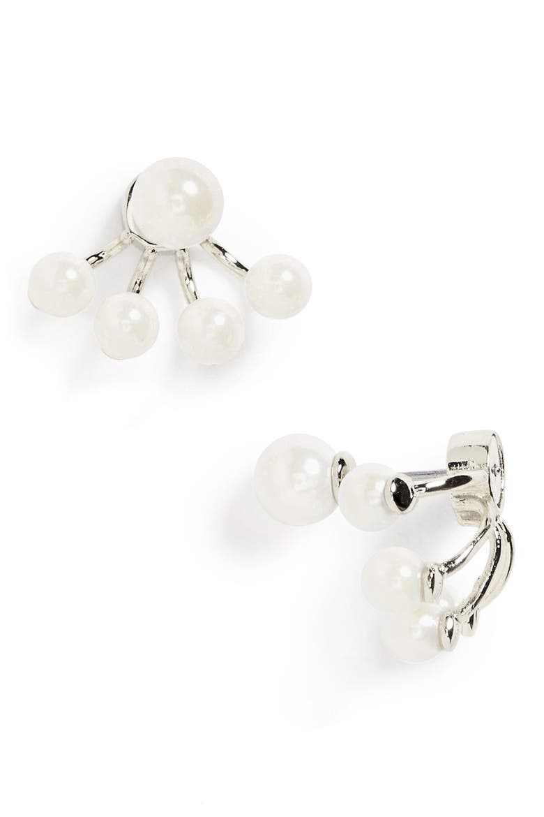 Faux Pearl Ear Jackets, Main, color, SILVER