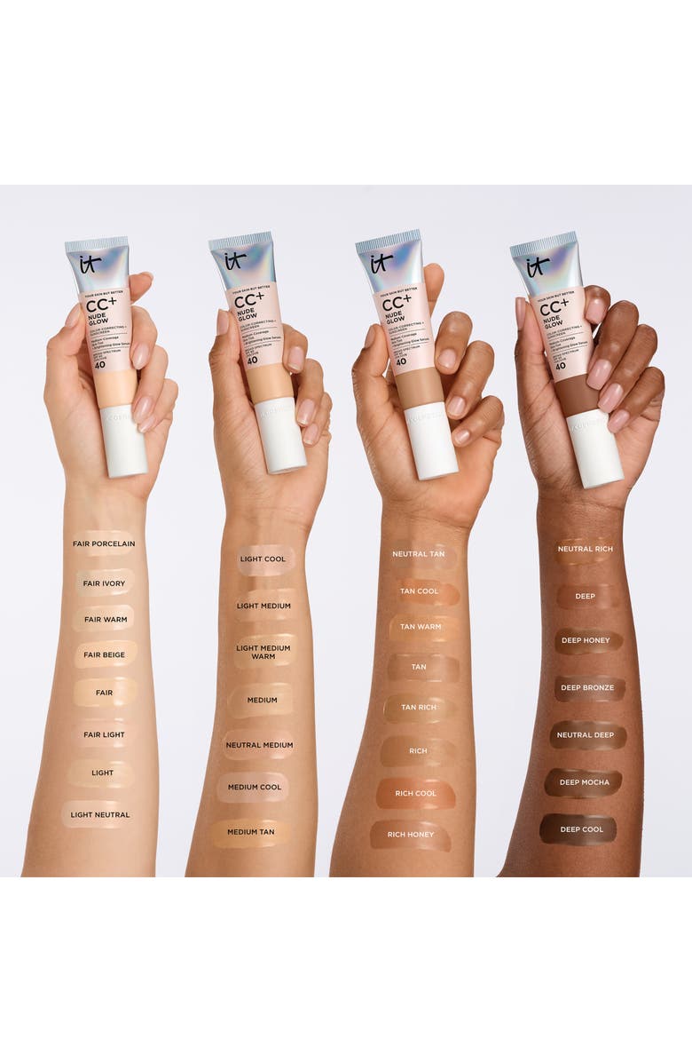 IT Cosmetics CC+ Nude Glow Lightweight Foundation + Glow Serum SPF 40, Alternate, color, Deep