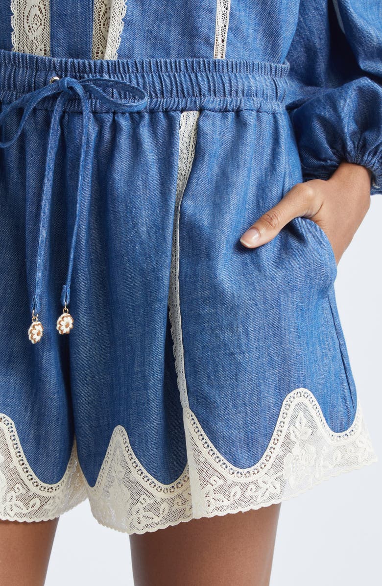 Zimmermann Awaken Lace Trim Denim Shorts, Alternate, color, Railway Blue