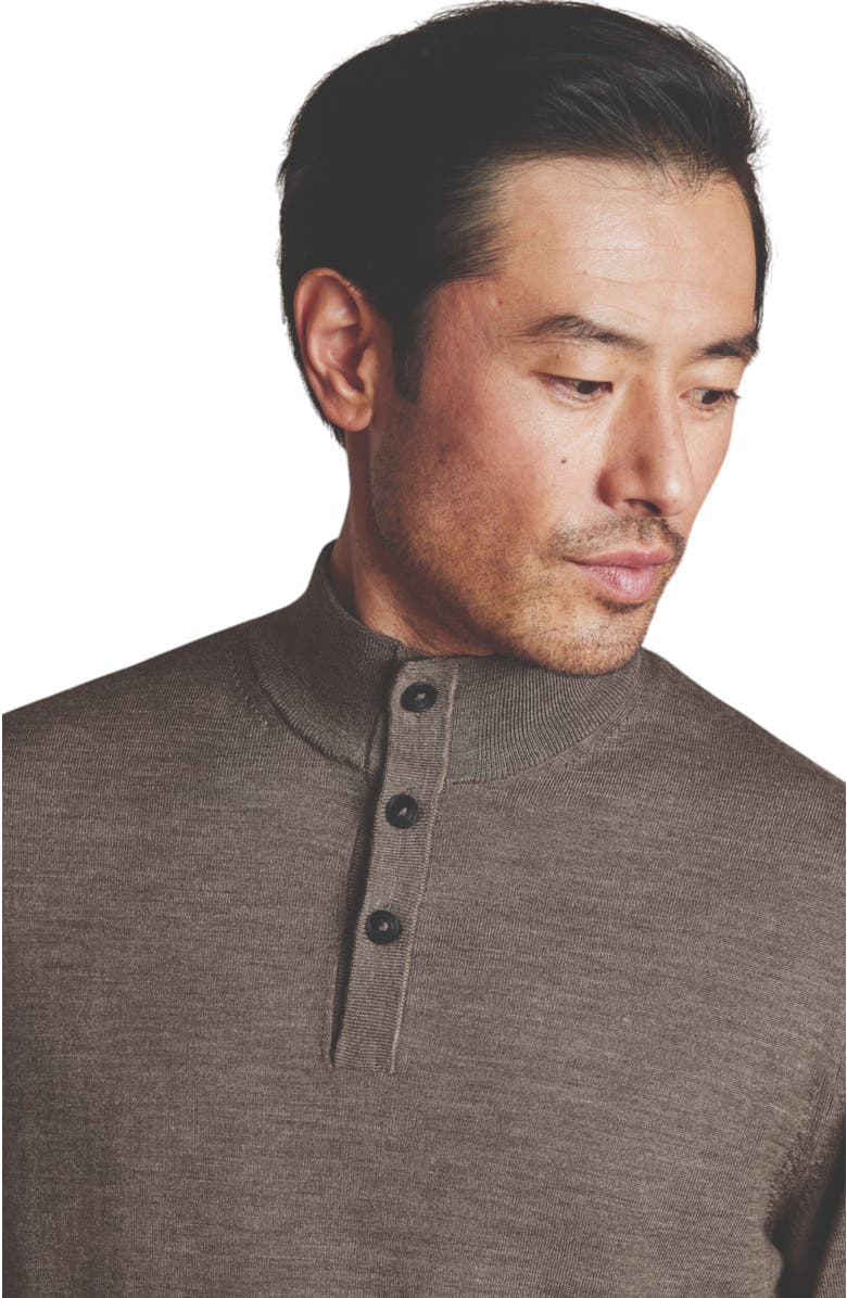 Charles Tyrwhitt Pure Merino Button Neck Sweater, Alternate, color, Mocha