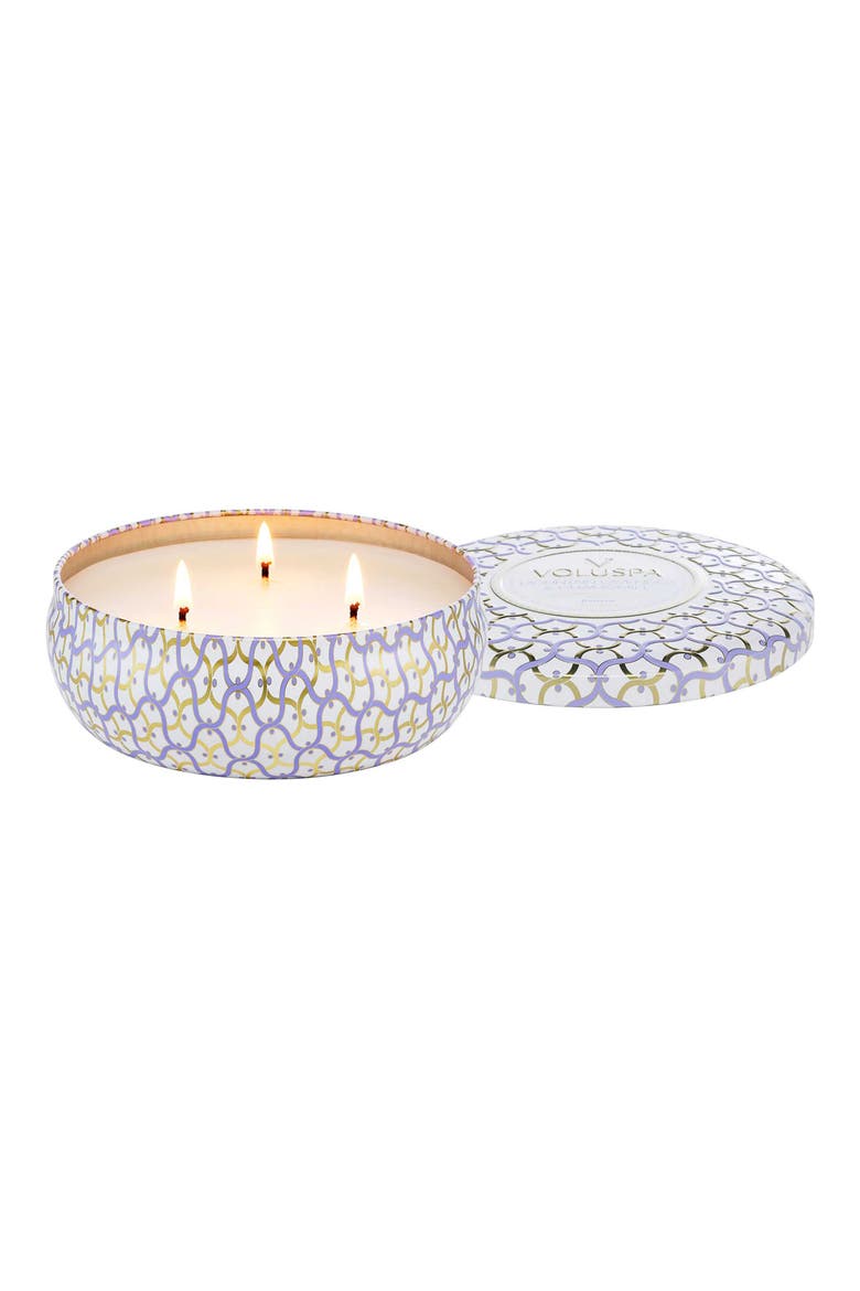 Mountain Lavender & Chamomile 3-Wick Tin Candle, Main, color, MOUNTAIN LAVENDER & CHAMOMILE