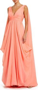 Mac Duggal Drape Detail V Neck Chiffon Gown