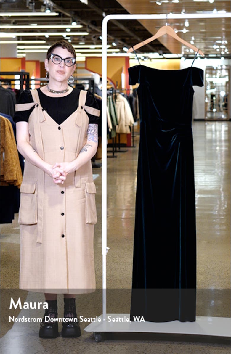 Off the Shoulder Stretch Velvet Gown, sales video thumbnail
