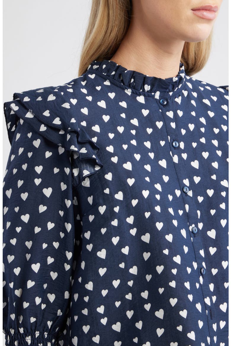 Ruffle Print Top, Alternate, color, NAVY- WHITE FLOATING HEARTS