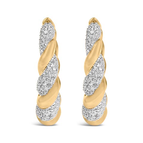 Gold Vermeil 1/10 Cttw Diamond Bold Rope Hoop Earring