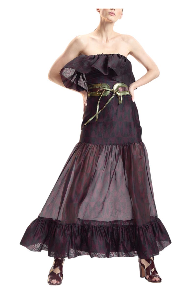 Cynthia Rowley Organza Midi Skirt, Main, color, Black/Burgundy