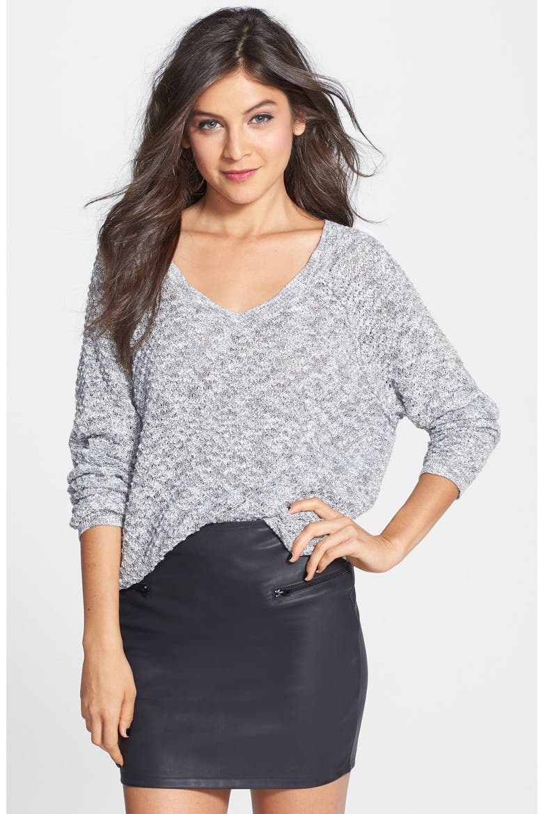 Slubbed Dolman Sleeve V-Neck Sweater, Main, color, GREY METEOR SLUB TEXTURE MARL